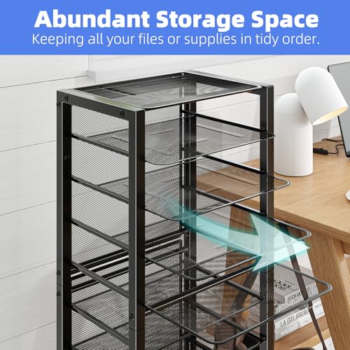 Simple Trending 14 Tier Rolling File Cart, Desk File Organizer, Paper Letter Storage Rolling Clutter Cart for Office, Home, School, Black - style: 14 Tier