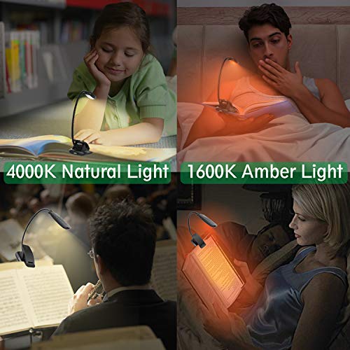 BIGMONAT Led Book Reading Light, Rechargeable Amber Book Night Light, Portable Bendable Neck, USB, Brightness Adjustable, Reduces Eye Strain, Black - color: 1Pack - Black
