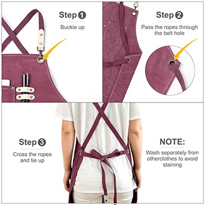 Hongsome Cotton Canvas Cross Back Apron for Art Painting Garden Chef Bartender Work,Women Men 3 Pockets Waterproof M-XXL - color: Purple
