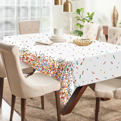 Kochorie 2 Pack Confetti Sprinkle Table Cover Disposable Plastic Birthday Party Tablecloth 54 x 108 Inch, Rectangle Table Cover for Party Decorations, Weddings, Ice Cream Theme Supplies - style: Confetti Sprinkle