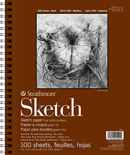 Strathmore 300 Series Bristol Paper Pad, Smooth, Tape Bound, 11x14 inches, 20 Sheets (100lb/270g) - Artist Paper for Adults and Students - Markers, Pen and Ink and Strathmore 455-3, 400 Series Sketch Pad, 9"x12" Wire Bound, 100 Sheets, White