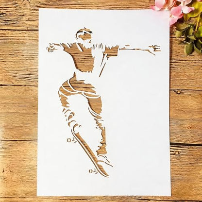 TIAMECH A4 Reusable Skateboarding Sports Stencil for Painting | Soaring Passionate Layering Template, DIY Wall Art, Wood Furniture, Scrapbook & Crafts (8.3x11.7inch) - style: Skateboarding Sports