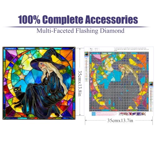 LWZAYS 5D Witch Diamond Painting Kits for Adults - Stained Glass Diamond Art Kits for Adults Beginner, DIY Full Drill Diamond Dots Gem Art and Crafts Home Wall Decor 14x14inch - color: JX0435-US