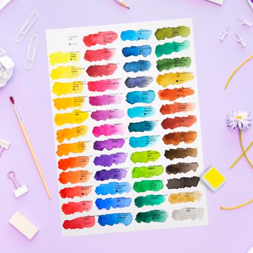 MeiLiang 52 Colors Watercolor Paint Set, Half Pans | Includes Pencil, Brushes, Paper, Sponge & Pens. Ideal for Adults, Travel, Purple Storage Box - style: Solid Watercolor 52 Color Purple Case