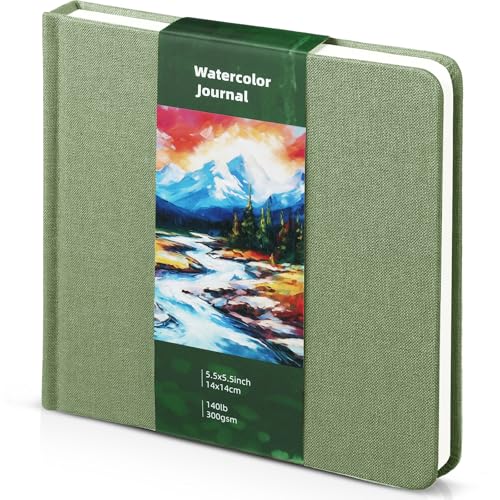 5.5in Watercolor Sketchbook Journal Square Watercolor Notebook Sage Green - color: sage green, size: 5.5x5.5 in