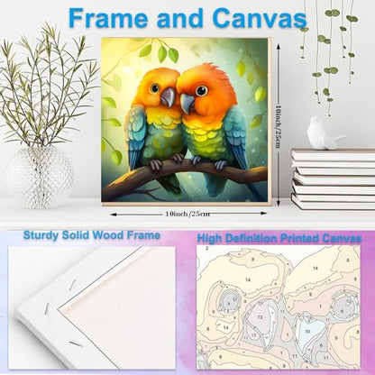 Artunion Framed Paint by Numbers Kit for Adults Beginners & Kids Ages 8-12,Couple Bird Paint by Number with Frame,Birds in Love Animal Paint by Numbers Kit on Canvas 10 * 10 Inch Without Easel - color: ZXT-320-F