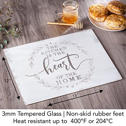 CounterArt Heart of the Home 3mm Tempered Glass Cutting Board 12" x 15" | Serving Board, Charcuterie Board - color: Heart of the Home
