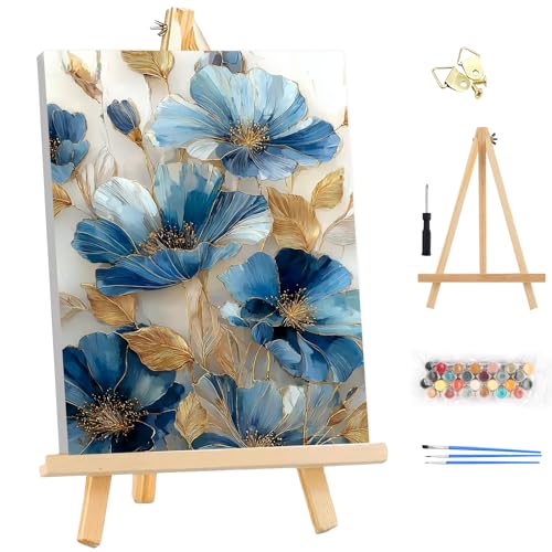 EOBROMD Framed Paint by Numbers Kits for Adults with Wooden Easel, Lotus Flower DIY Paint by Numbers Kits for Beginner, Painting on Stretched Canvas, Oil Crafts Home Decor Gift 10x14 Inch - color: LG047