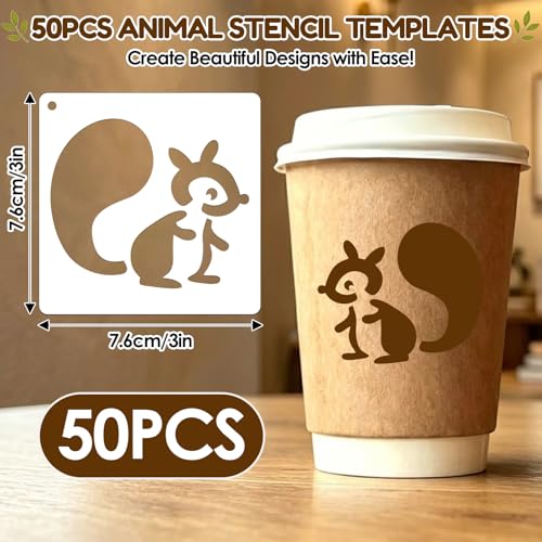 50 Pcs Large Animals Stencils for Painting, 3.93 x 3.93 Inch Animals Stencils for Crafts Reusable, Wood and Wall Stencils for Painting Large Pattern, DIY Templates Holiday Wall Paper (Animals) - style: Animals