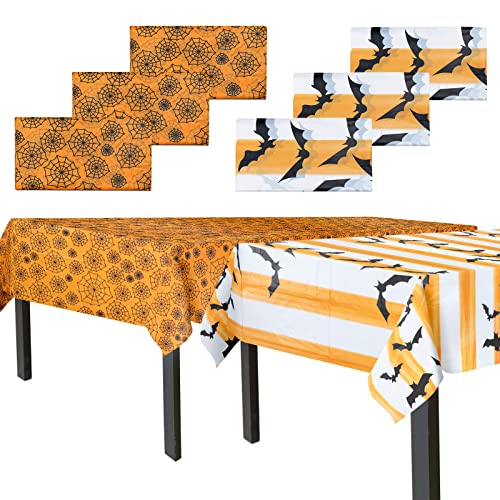 MATICAN Disposable Table Cloths, Bats and Spider Web Plastic Table Covers, 54 x 108 Inches, Halloween Party Decorations - color: Spider Web & Bats