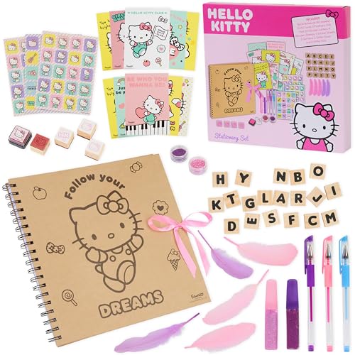 Hello Kitty Sanrio Scrapbook Kit for Girls with Notebook Stickers Stamps Gel Pens Kawaii Art Supplies Cute Gifts for Girls