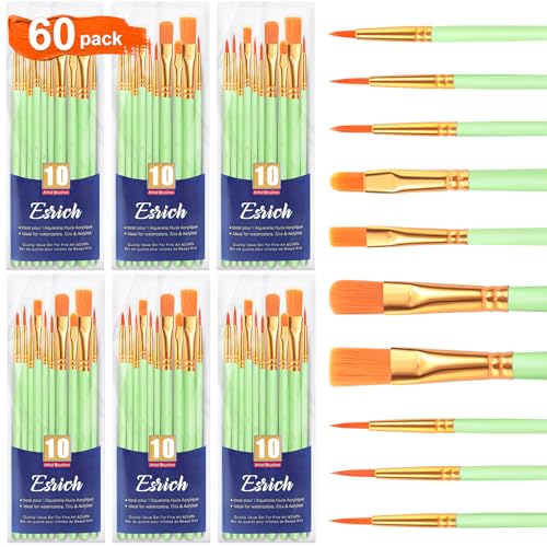 ESRICH 60PCS Paint Brushes, Paint Brush for Acrylic Painting Kids Adult Arts Painting Brush Kits - color: Green, size: 60