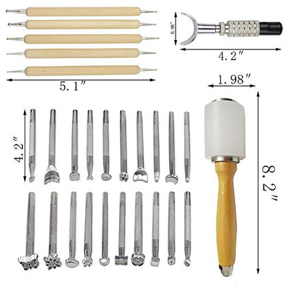 DUJISO 20 PCS Leather Stamping Tool Leather Carving Working Saddle Making Tools DIY Leather Craft Stamps Set DIY Hammer