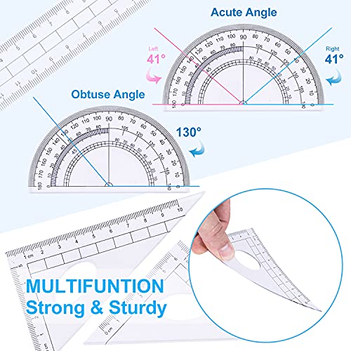 Math Geometry Kit Set 10 Pieces with Shatterproof Storage Box, Student Supplies Drawing Compass Includes Protractor, Rulers, Compass, Pencil Sharpener, Lead Refills, Pencil, Eraser(Blue)