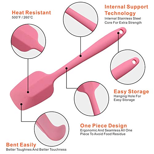 Silicone Spatulas Set, Rubber Spoon Spatula Heat Resistant Spoonula One Piece Design Seamless Spatula Non-Stick Scrapers Baking Mixing Tool (Pink) - color: Pink Set