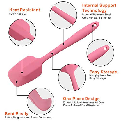 Silicone Spatulas Set, Rubber Spoon Spatula Heat Resistant Spoonula One Piece Design Seamless Spatula Non-Stick Scrapers Baking Mixing Tool (Pink) - color: Pink Set