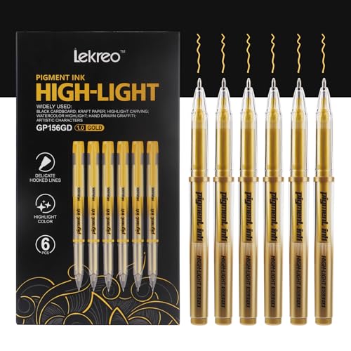 Gold Silver White Ink Gel Pens, 1mm Medium Fine Point, Opaque archival Ink Pen for Dark Paper Drawing,Sketching, Illustration, Card Making, Bullet Journaling (Gold Ink - 6 Packs) - color: Gold Ink - 6 Packs