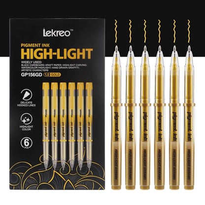 Gold Silver White Ink Gel Pens, 1mm Medium Fine Point, Opaque archival Ink Pen for Dark Paper Drawing,Sketching, Illustration, Card Making, Bullet Journaling (Gold Ink - 6 Packs) - color: Gold Ink - 6 Packs