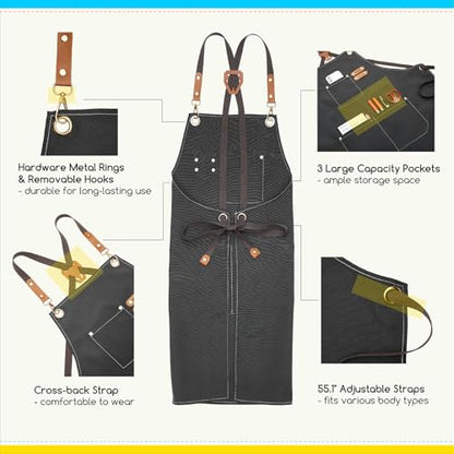 MEEDEN Painting Apron for Men Women: Adjustable Cross Back Waterproof | Polyester Canvas Art Apron with 3 Pockets - Artist Apron for Acrylic Oil & Watercolor Painting, Gardening, Cooking - Taupe - color: Taupe