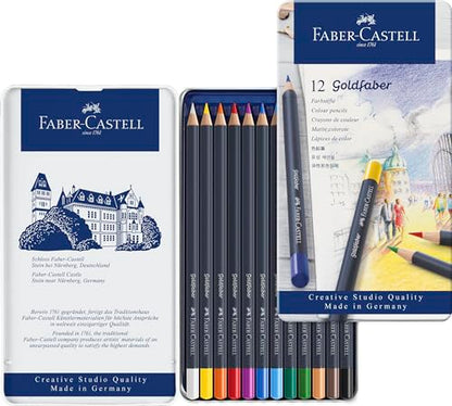 Faber-Castell Creative Studio Goldfaber Wood Cased Color Pencils - Tin of 12 Colors - size: 12 Count (Pack of 1)