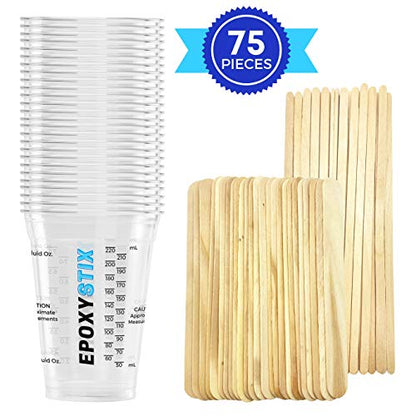 [Pack of 25] EpoxyStix Disposable Measuring Cups for Mixing Epoxy Resin - Measurements in mL and Oz - Bonus Pack with 25 Applicator Sticks and 25 Mixing Sticks - size: Pack of 25 with Sticks