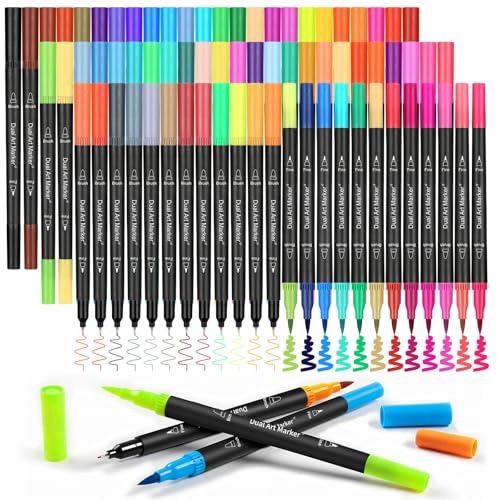 72 Markers For Adult Coloring Books, Dual Brush Marker Pens, Fine Tip Color Markers For Drawing Art Supplies Kit And School Supplies