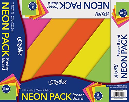 UCreate Neon Coated Poster Board | 5 Assorted Colors, Neon, 11" x 14", 5 Sheets - size: 11" x 14"