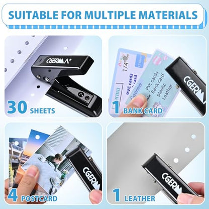 Single Hole Punch, 30 Sheet Capacity, Heavy Duty Paper Hole Puncher, 1/4" Hole Punches, 60% Labor Savings for for ID Cards, Chipboard Art Projects, Black - color: Black