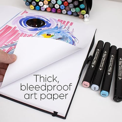 W.A. Portman A4 Bleedproof Marker Paper Sketchbook & 30-Piece Dual-Tipped Chisel & Fine Point Alcohol Markers - 60 Sheets of 157 GSM Paper - Alcohol Marker Set