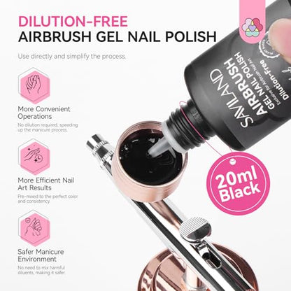 SAVILAND Hema-Free Airbrush Gel Nail Polish Black Gel Nail Polish 20ML | Dilution-free Airbrush Paint for Nails,No Clogging, Non-Acetone, High Pigmented Colors Airbrush Polish, Ombre French Nail - color: Black