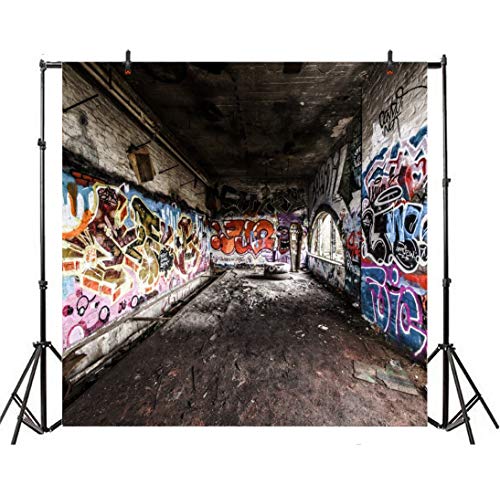 8x8ft Graffiti Wall Backdrops for Photography Underground Subway Dirty Grunge Street Graffito Birck Wall Punk Style Photoshoot Background Kids Adults Portrait Backdrops Photo Booth Studio Props
