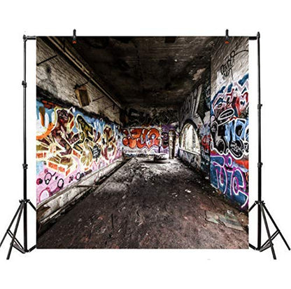 8x8ft Graffiti Wall Backdrops for Photography Underground Subway Dirty Grunge Street Graffito Birck Wall Punk Style Photoshoot Background Kids Adults Portrait Backdrops Photo Booth Studio Props