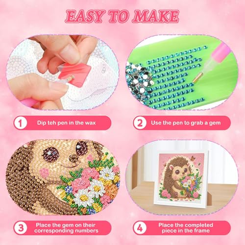 Arttoplus Hedgehog Diamond Art Painting Kits for Kids with Frame 7x7 inch - color: CC978-US