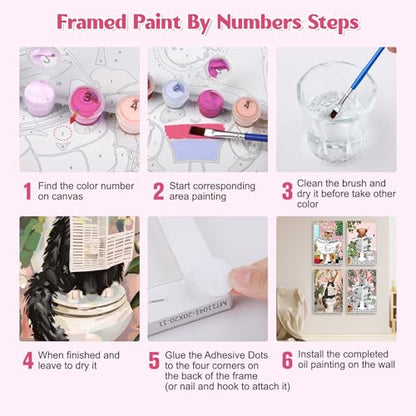 GHHKUD 4Pack Framed Paint by Numbers Animals, for Adults Kids, DIY Animals on The Toilet Read News Painting by Numbers with Frame Wooden Holder,Art on Canvas Gifts Home Wall Decor 20x30cm