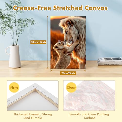 Bowetile Framed Lion Paint by Numbers Kit for Adults, Adults' Paint-by-Number Lion Kits on Canvas, Painting by Numbers Animals, DIY Acrylic Number Painting for Home Wall Decor, 8x12in - color: Lion