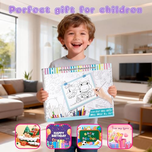 Light Up Tracing Board Kits Blue, 15" Writing Tracer Pad for Kids Ages 3-12, Drawing Tablet Supplies for Diamond Art Painting Accessories, Sketching Light Box Table for Boys Adults Holiday Gift Toys - style: 15" Kit Blue (Rechargeable)