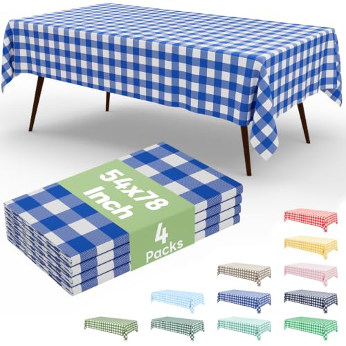 misaya 4 Packs 54 x 78 Inch Buffalo Disposable Table Cloth, Waterproof Plastic Tablecloth, Rectangle Blue and White Checkered Table Covers for Picnic, Birthday, Party, Back to School - color: Blue and White, size: 54" X 78"