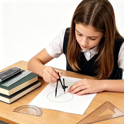 Plastic Geometry Math Set,12 Inch Ruler,Compass,Pencil,Protractor Square | Sharpener Set for Student School Office