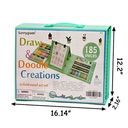 Sunnyglade 185 Pieces Double Sided Trifold Easel Art Set Art Supplies Green - color: Green