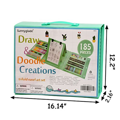 Sunnyglade 185 Pieces Double Sided Trifold Easel Art Set Art Supplies Green - color: Green