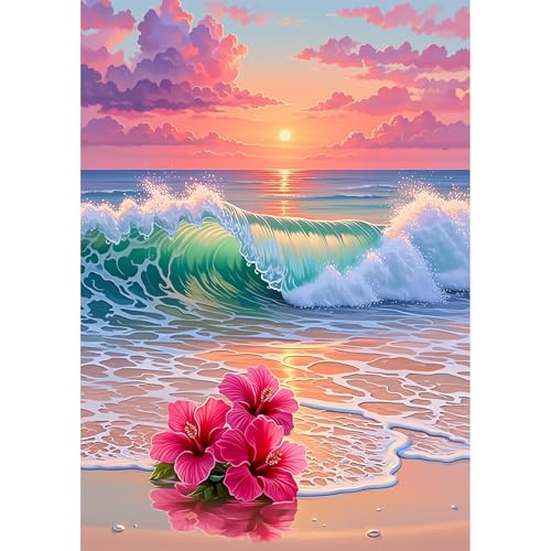 MAXBYE Diamond Art Kits for Adults, Beach and sea Bedazzling Dot Painting for Adults，5D Full Drill Gem Art Painting Kit, Easy DIY Craft for Stress Relief 12x16in - color: ZD059