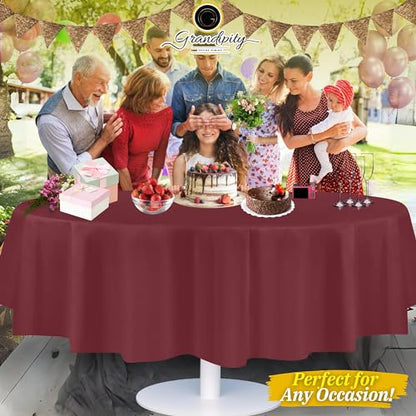 Grandipity Burgundy Plastic Table Cloth Disposable (6 Pk) 84in Round Tablecloth Premium Party Table Cloths Disposable - Perfect Table Cloth Round Cover for Any Table Up to 6 Feet - color: Burgundy, size: 84 inches Round