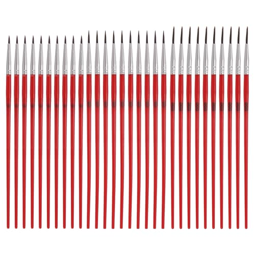MECCANIXITY 30Pcs Fine Pointed Miniature Paint Brushes, Small Detail Paint Brush for Acrylic Watercolor Oil Model Painting Crafts Rock Painting and DIY Art(Red #0/#00/#000) - color: Red, size: #0/#00/#000