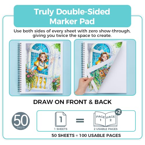 Ohuhu 11"x14" Double-Sided Bleedproof Marker Pad Art Sketchbook 50 Sheets | Large Sketch Book - 160 LB/280 GSM Smooth Drawing Paper - 50 Sheets/100 Pages - Spiral-Bound Sketch Pad for Alcohol Markers - size: 11" x 14"