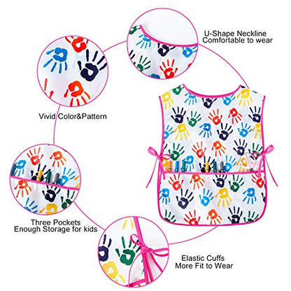 Kids Art Smock Girls Boys Artist Painting Apron with Pockets Sleeveless Smocks for Child 2-7 Years - color: 2pcs Palm