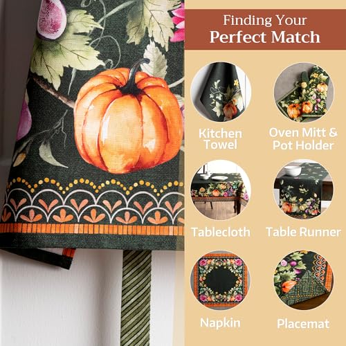 Maison d' Hermine Aprons for women with Pocket 100% Cotton (27.50"x31.50") | Adjustable Neck Strap & long ties Apron Men Chef Wedding Cooking Gardening Server Maid - color: 060 - Pumpkin Garden - Dark Green