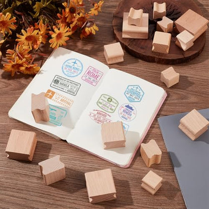 BENECREAT 40Pcs Wooden Stamp Blocks, 5 Sizes Blank Rubber Stamp Mounts with Rubber Stamp Sheet, Laser Engraving Rubber Seal Accessories for Crafts DIY