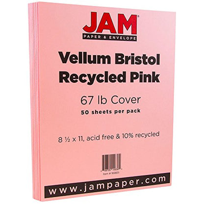 JAM PAPER Vellum Bristol 65lb Cardstock - 8.5 x 11 Coverstock - 147 gsm - Pink - 50 Sheets/Pack - color: Pink, size: 8.5" x 11"