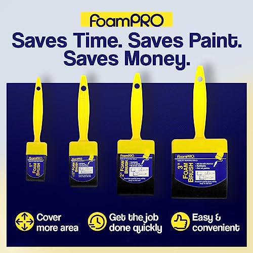 FoamPRO 715-4, 1 1/2" Foam Brush w/ 4 Refills - Premium Quality Paint Brush Set for All Paints, Urethanes, Varnishes, Stains - Effortless Application Foam Brushes- Smooth Finish, Reusable Handles - size: 1.5 Inch, style: Brush & 4 Refills
