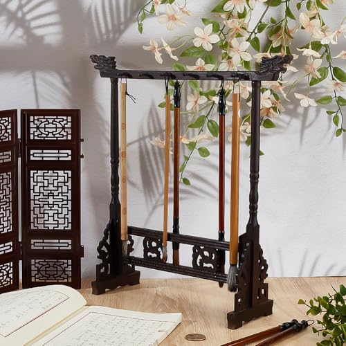 PH PandaHall 12-Pin Wood Calligrapghy Brush Holder Chinese Brushes Hanger Japanes Calligraphy Pen Stand Rack Carving Sumi Brush Stand Painting Brushes Rack for Writing Students Beginners Professional - size: 12-Pin